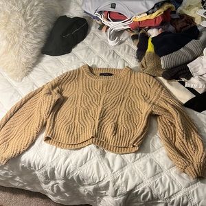 light brown sweater with balloon sleeves